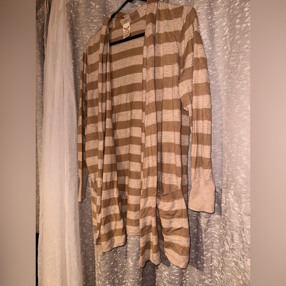 Tan and White Striped Cardigan